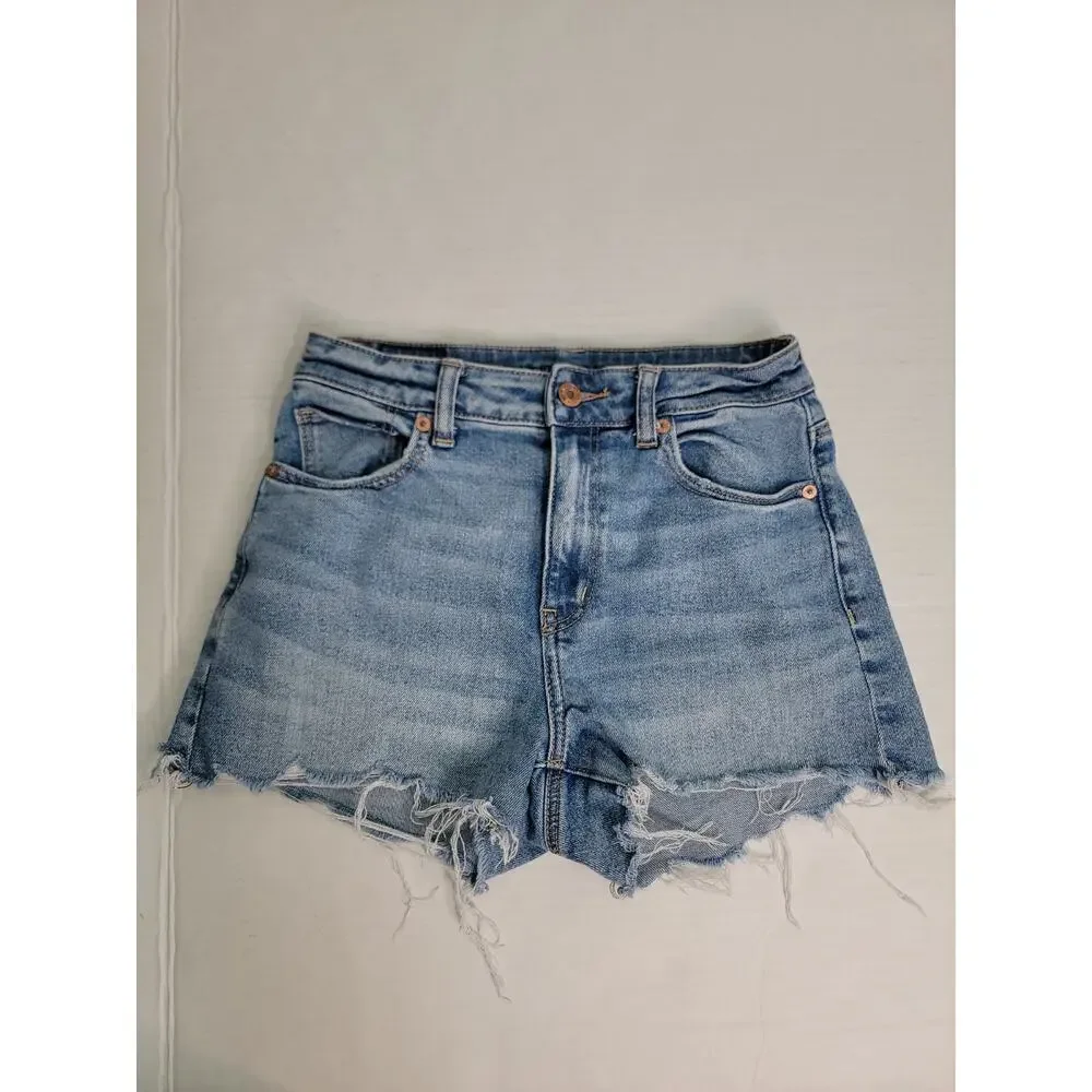 AMERICAN EAGLE MOM Shorts Womens Size 2 High Rise Fray Stretch Festival Beachy